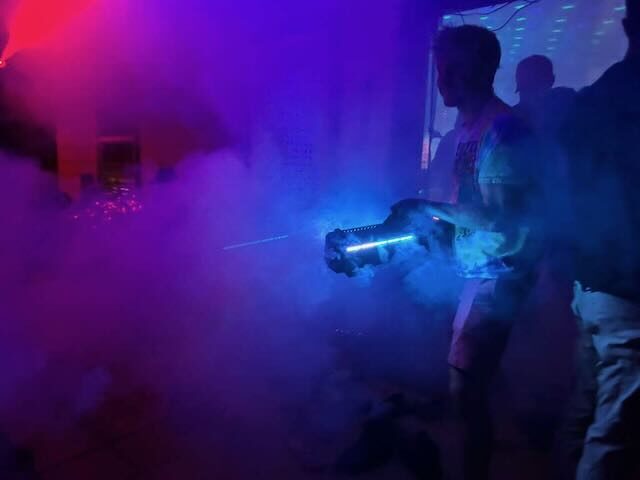 After-dark laser and fog light show